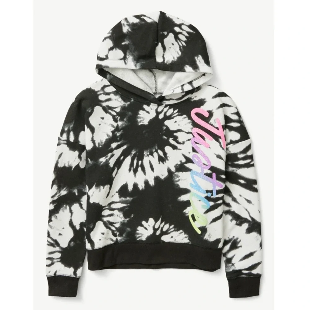 Justice‎ Girls Everyday Faves Fleece Hoodie Sweatshirt Black White Large (12/14)